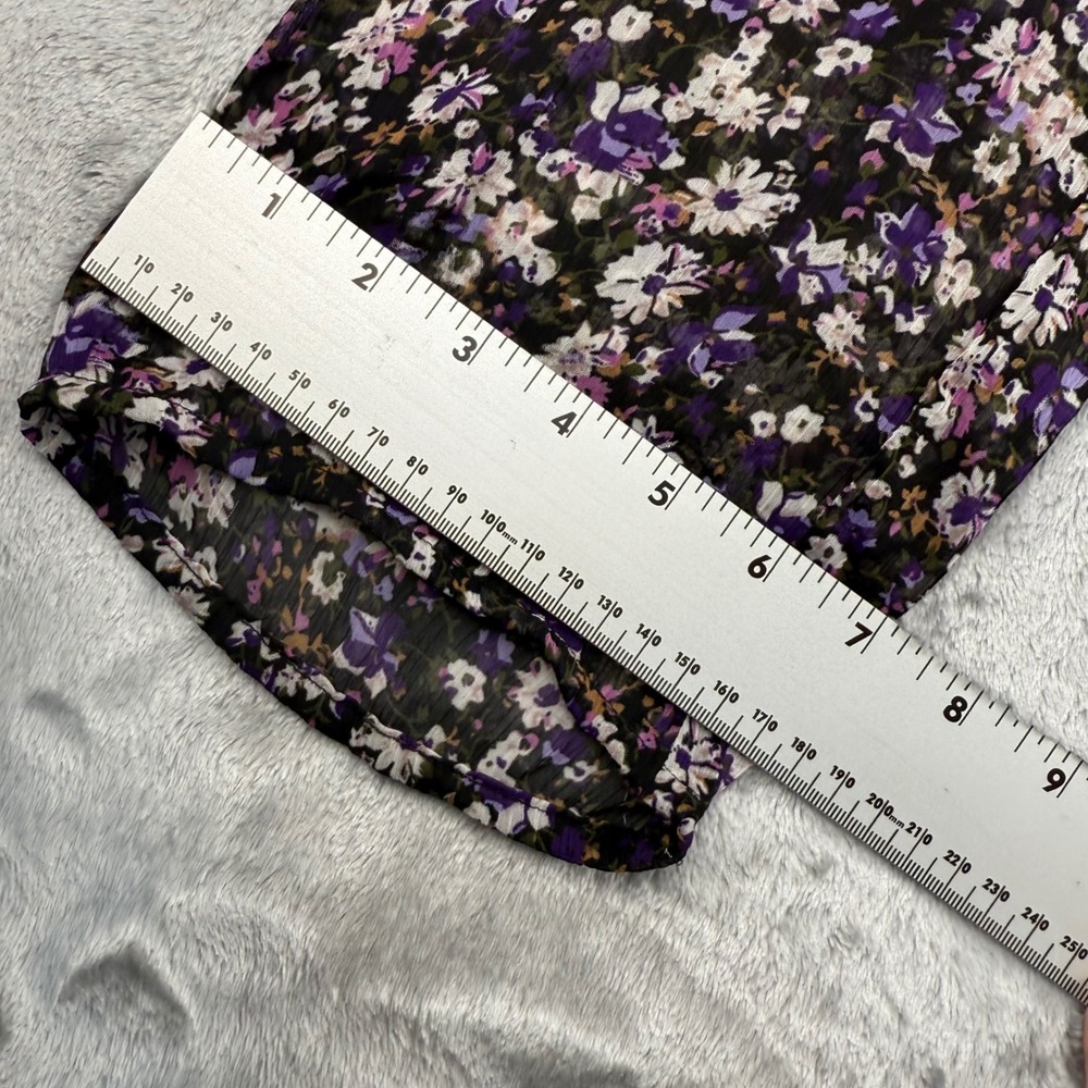 American Rag Floral Smocked Blouse Purple White Chiffon Square Neck BOHO Large - Picture 6 of 14